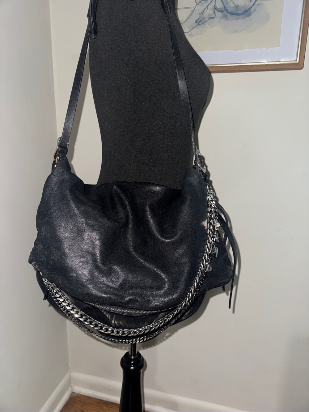 Jimmy Choo Black Leather Large Biker Chain Shoulder Bag
